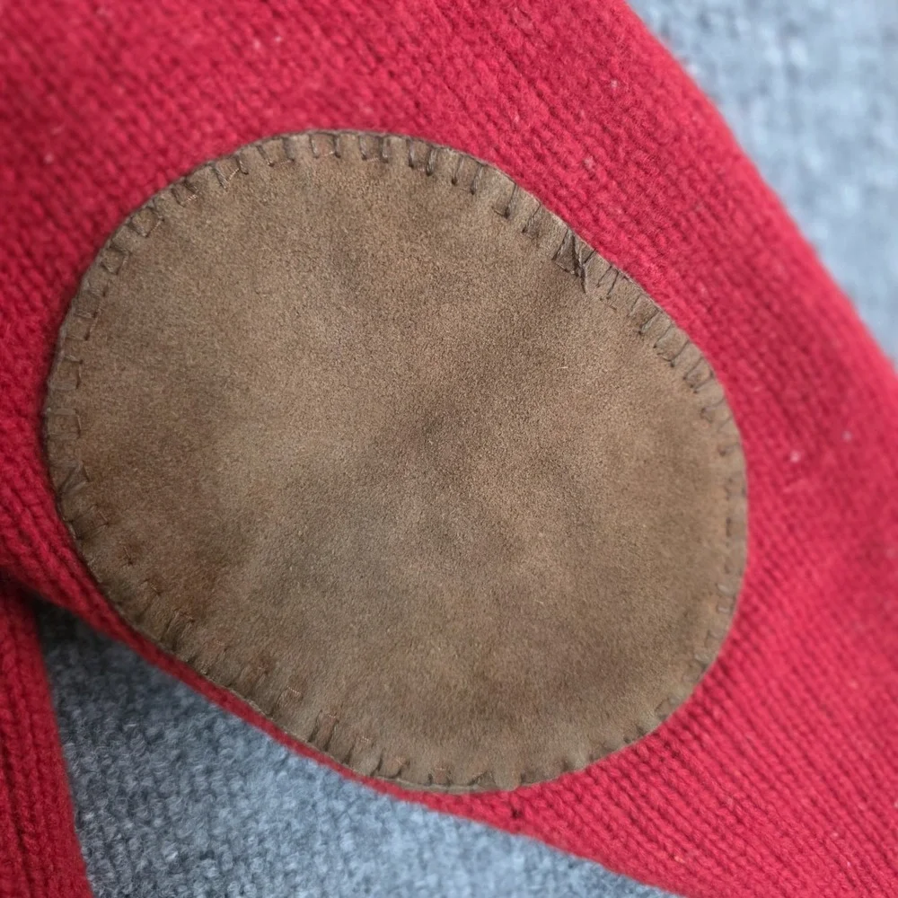 Vintage Lands' End Sweater Womens L Red Lambswool Cable Knit Suede Elbow Patches - Picture 5 of 9
